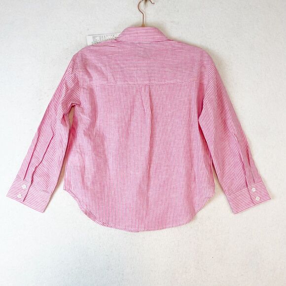 Girls Pajama Set Size M/L‎ Pink Pin Stripe Collared Button Up Shirt Shorts - Picture 3 of 10